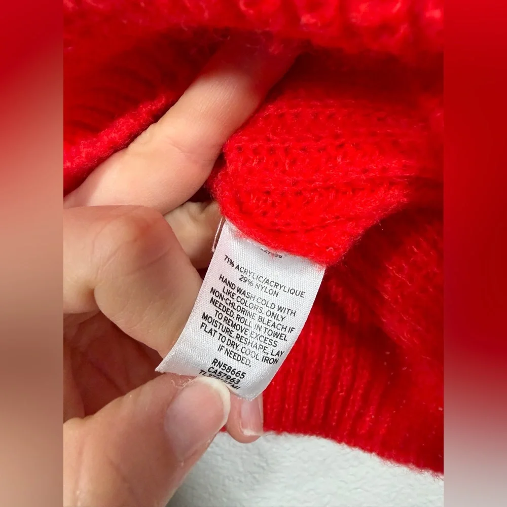 Leith Sweater Crew Neck Balloon Sleeve Knit Pullover Red Holiday Shirt Women S